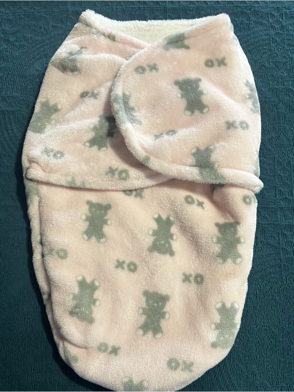 Blankets & Beyond Velcro Pink Plush Newborn Baby Teddy Bear Swaddle Cozy Blanket